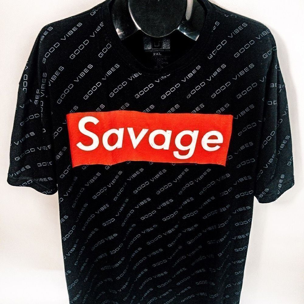 Savage Good Vibes Black T-Shirt by Hustle Sz 2XL - Picture 2 of 10